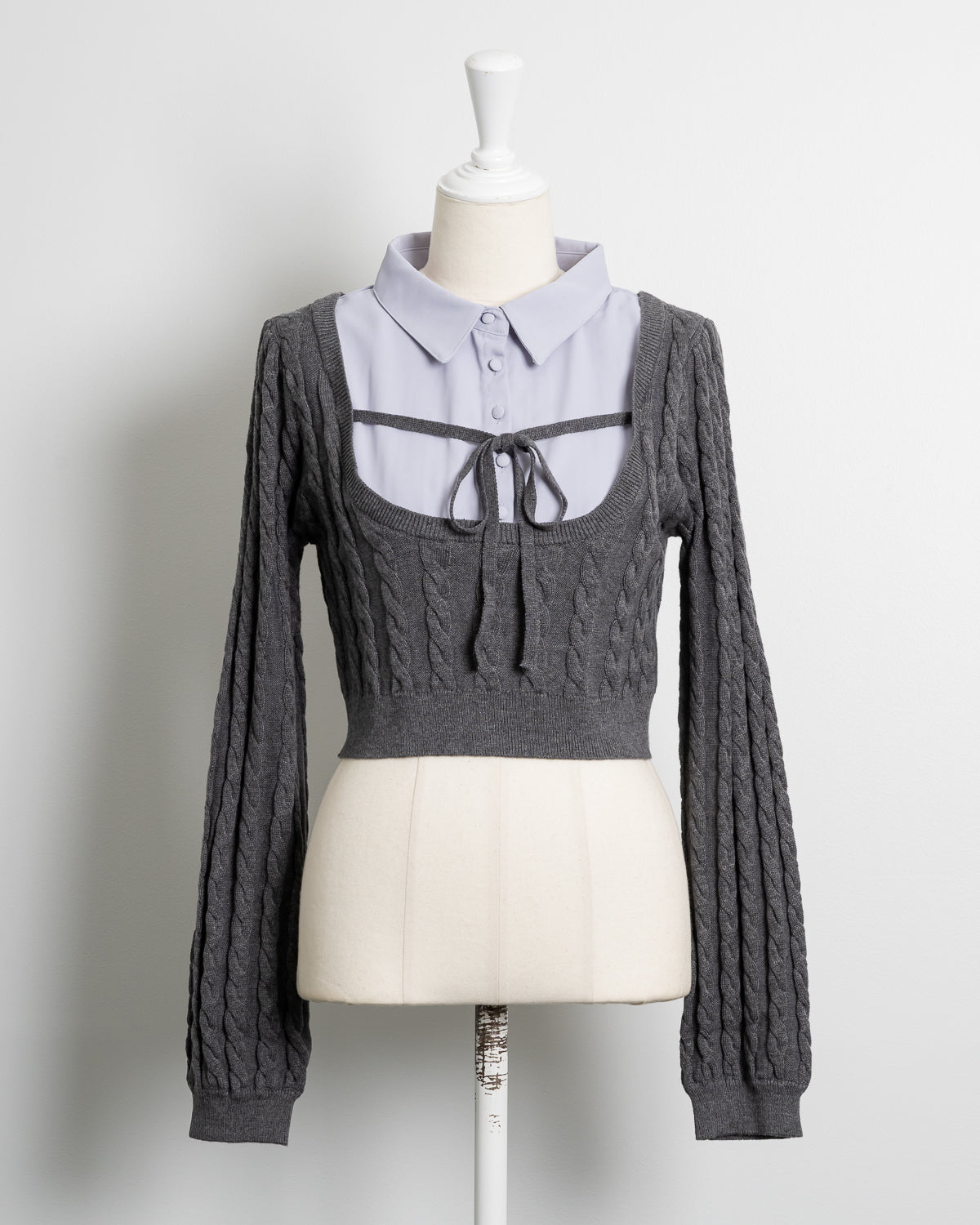 pium ピウム　レイヤードケーブルニット　チャコール レイヤードケーブルニット – pium