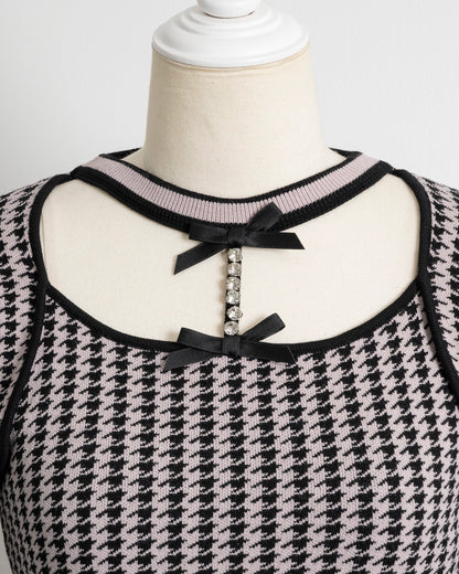 千鳥柄ビジューチョーカーニット