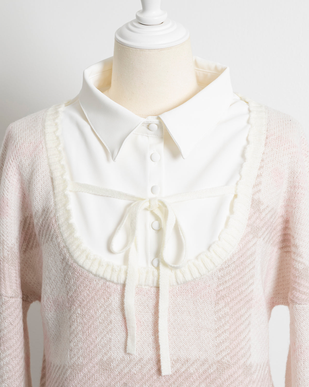 ハートチェックレイヤードニットワンピース