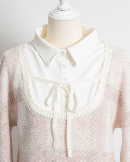 ハートチェックレイヤードニットワンピース