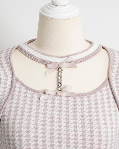 千鳥柄ビジューチョーカーニット