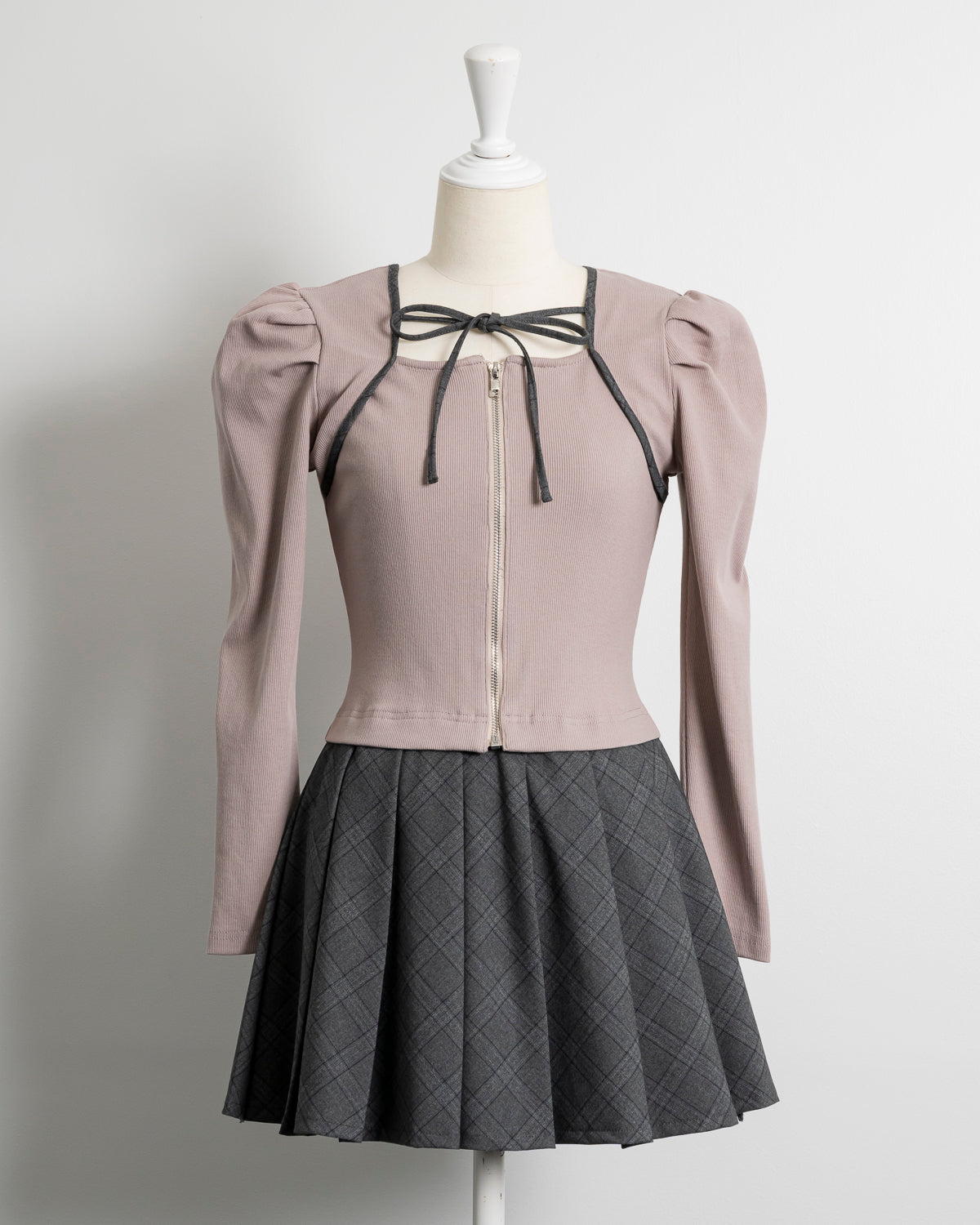 バイカラーチェックカットプリーツワンピース – pium