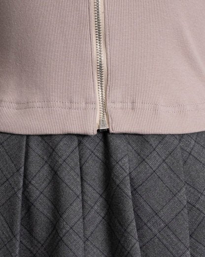 バイカラーチェックカットプリーツワンピース