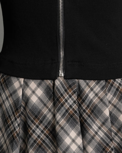 バイカラーチェックカットプリーツワンピース