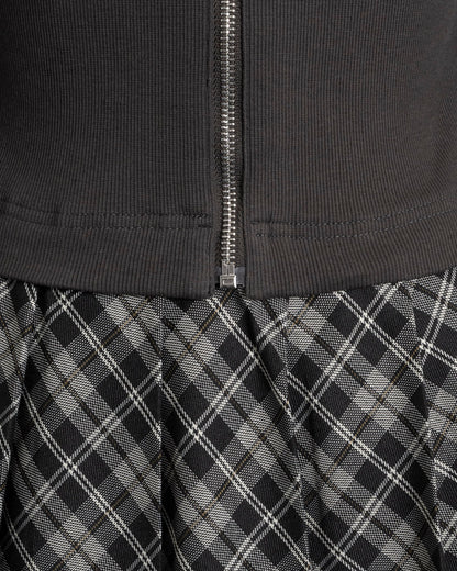 バイカラーチェックカットプリーツワンピース