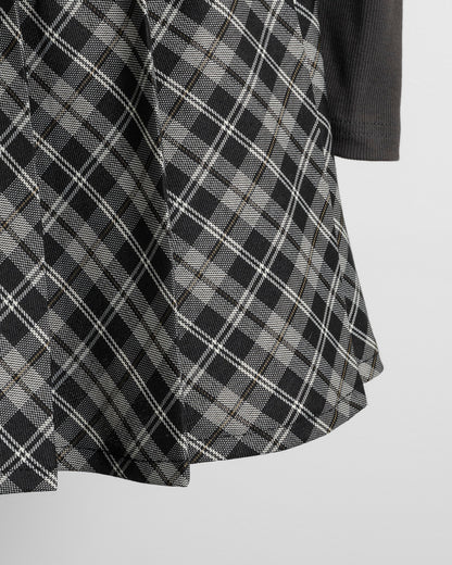 バイカラーチェックカットプリーツワンピース