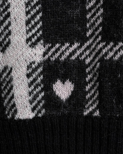 ハートチェックレイヤードニットワンピース