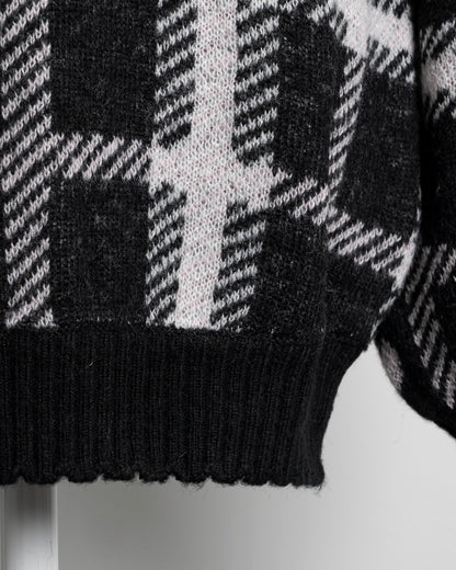 ハートチェックレイヤードニットワンピース