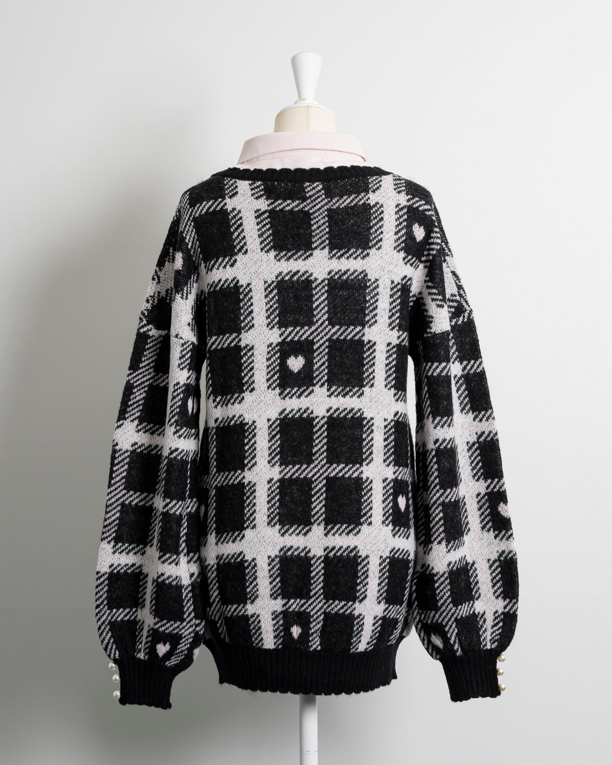 ハートチェックレイヤードニットワンピース