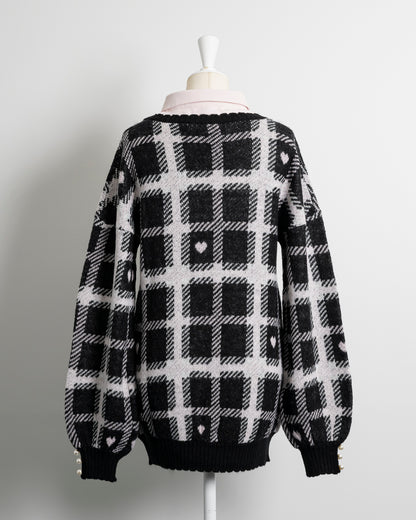 ハートチェックレイヤードニットワンピース