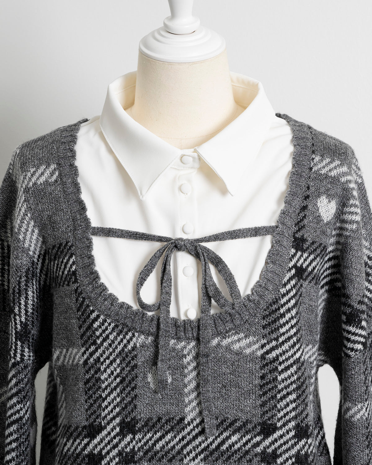 ハートチェックレイヤードニットワンピース