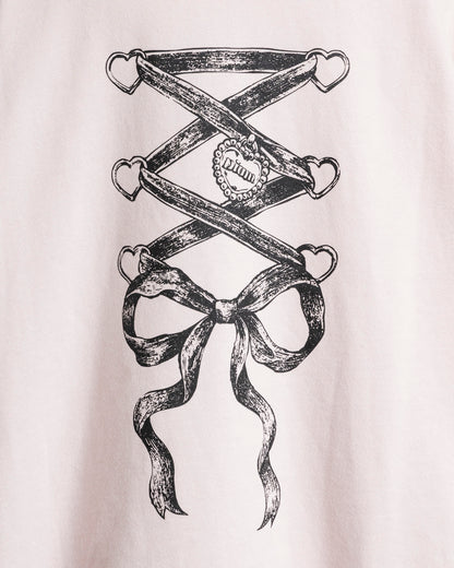 レースアップリボンプリントオーバーサイズパーカー