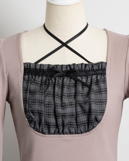 ラウンドフリルティアードリブワンピース