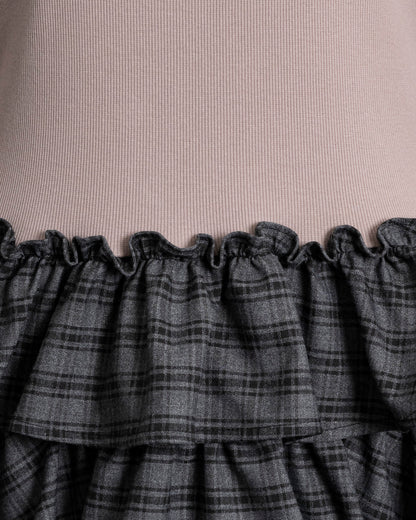 ラウンドフリルティアードリブワンピース