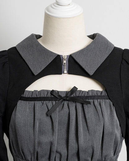 カットアウトレイヤードプリーツミニワンピ