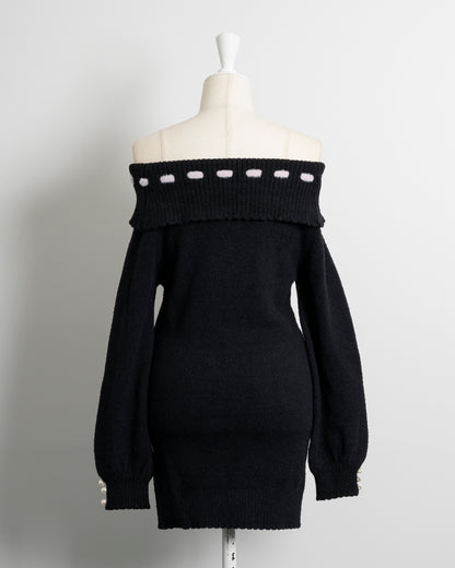 オフショルリボンケーブルニットワンピ