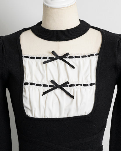 ヨーク切替クロステープニットワンピース