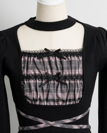 ヨーク切替クロステープニットワンピース