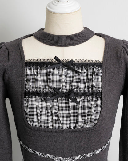 ヨーク切替クロステープニットワンピース