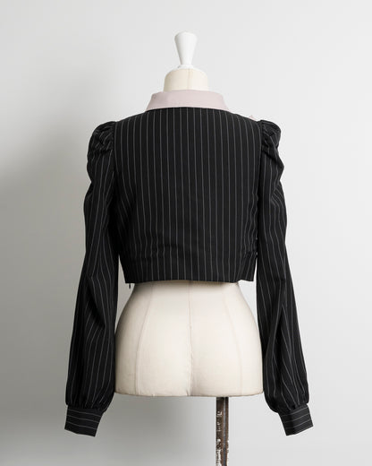 ネクタイ付きスクエアフリル長袖トップス