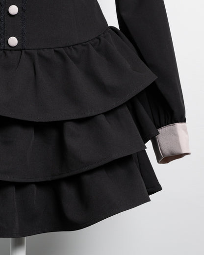 フロントリボンチョーカーティアードミニワンピ