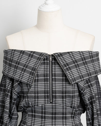 レースラインチェックカットワンピース