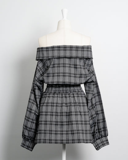 レースラインチェックカットワンピース