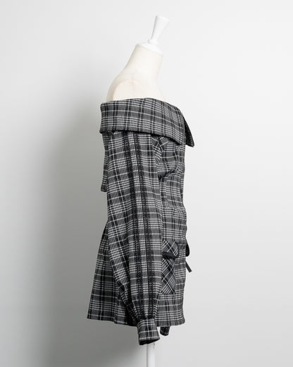 レースラインチェックカットワンピース