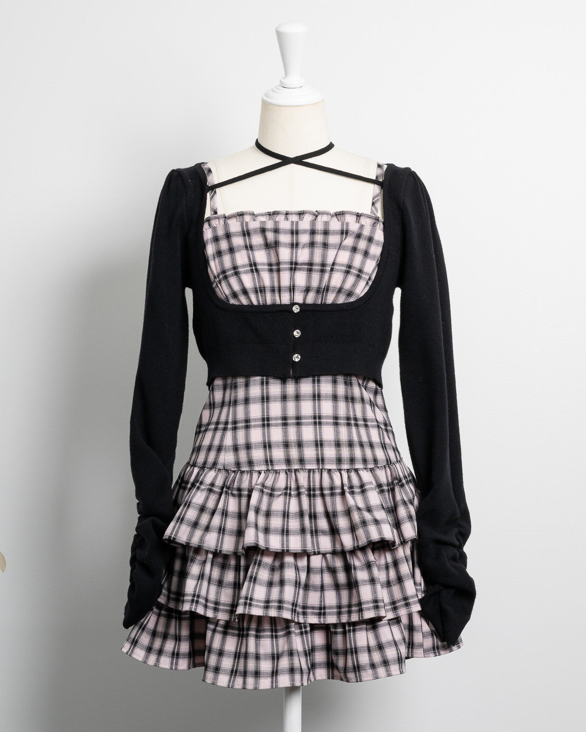 ビジューカーデ×チェックワンピセット – pium