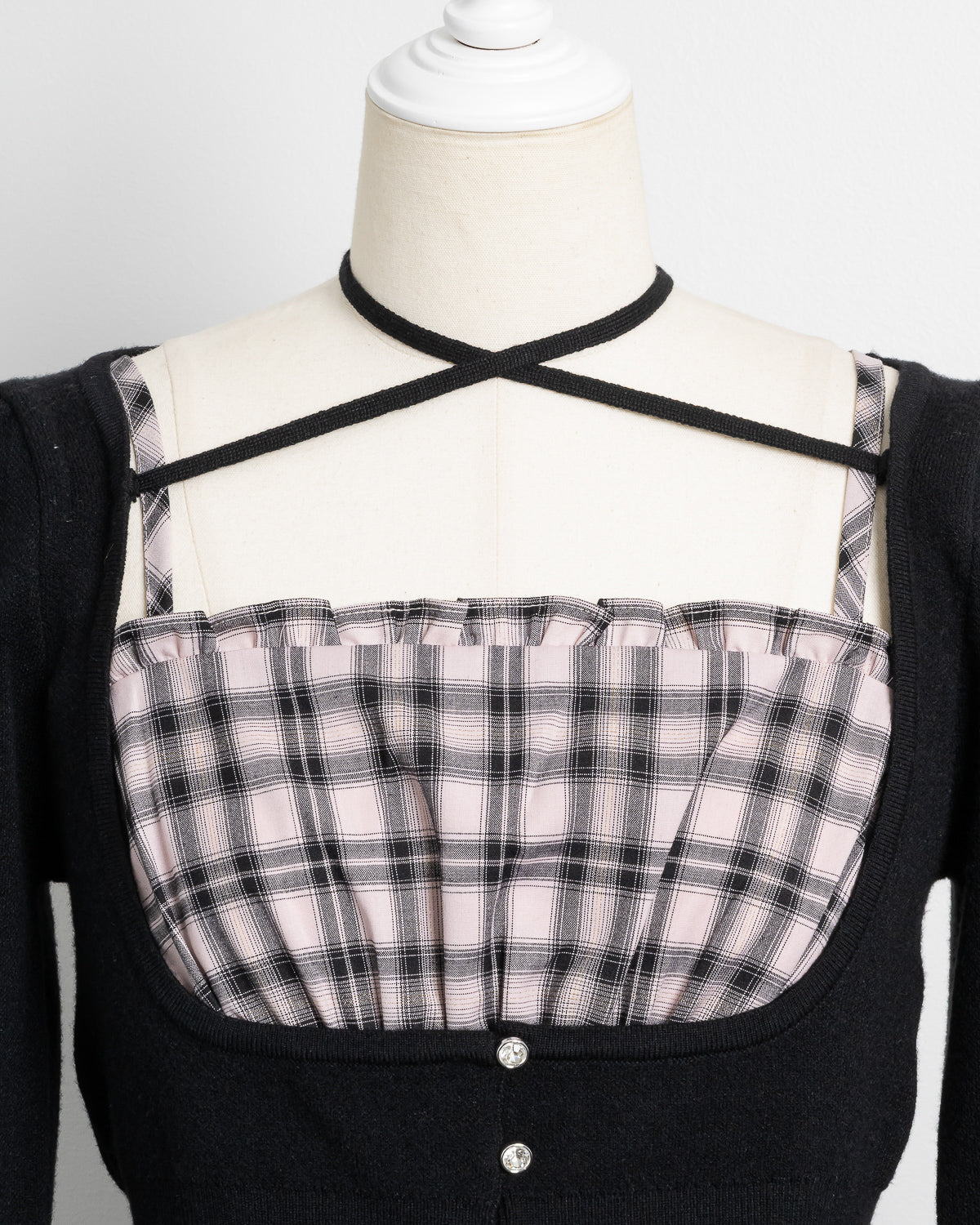 ビジューカーデ×チェックワンピセット