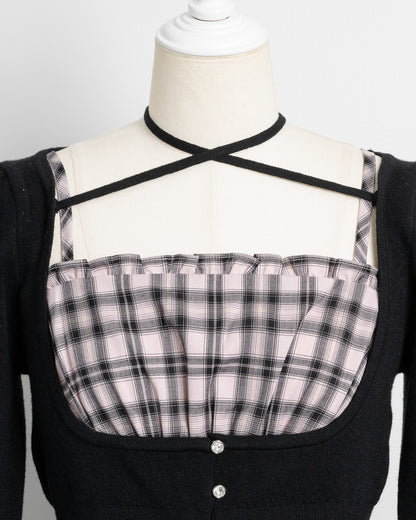 ビジューカーデ×チェックワンピセット