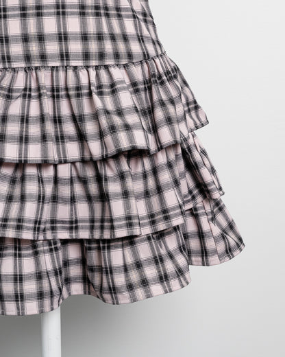 ビジューカーデ×チェックワンピセット