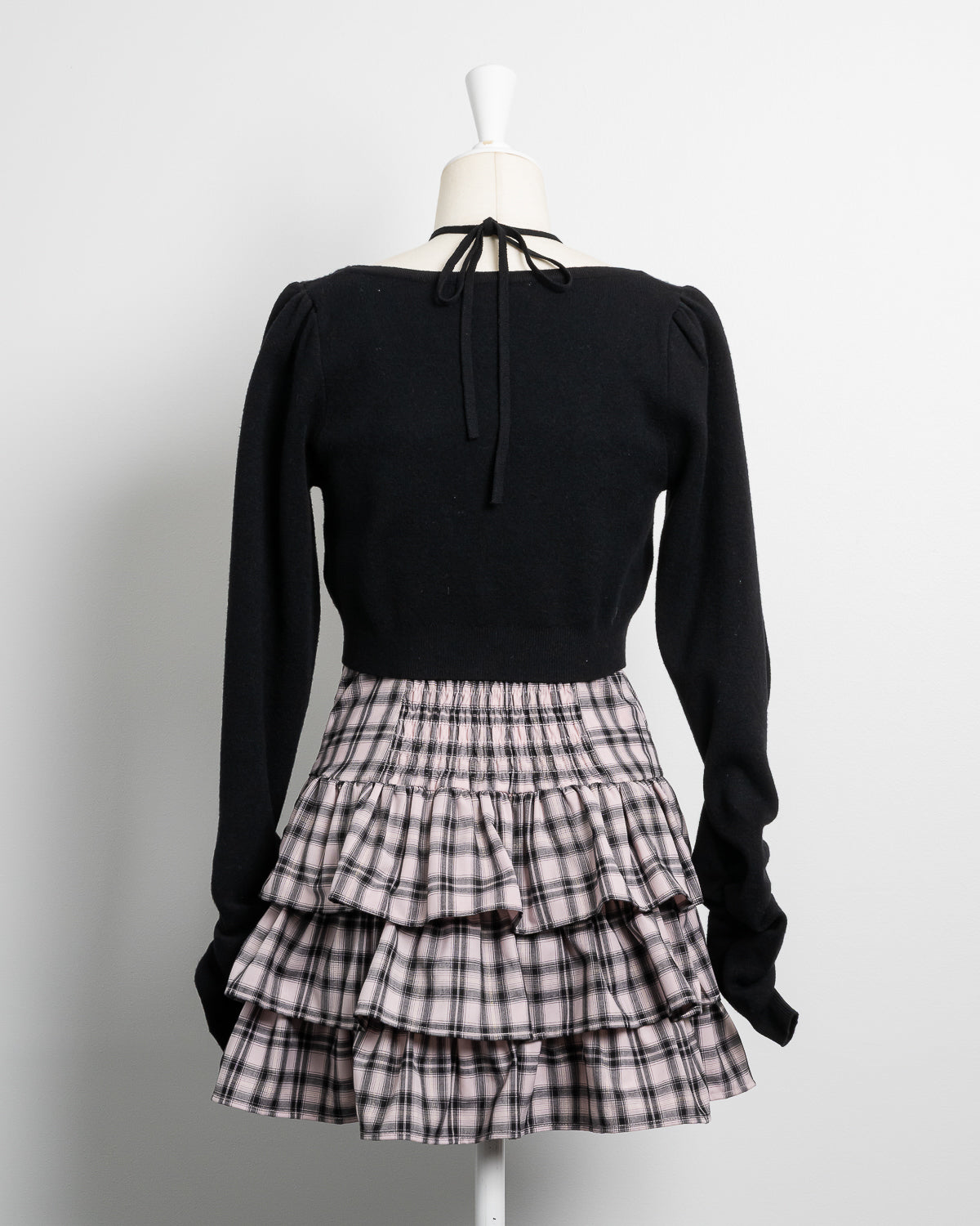 ビジューカーデ×チェックワンピセット