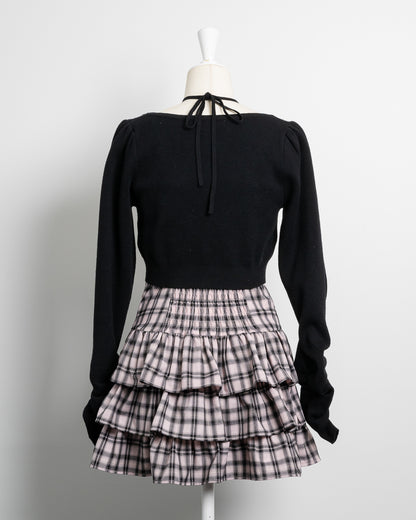 ビジューカーデ×チェックワンピセット