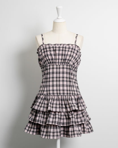 ビジューカーデ×チェックワンピセット