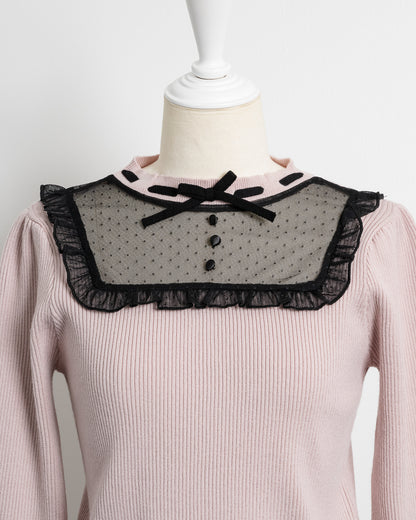 スクエアフリルドットチュールニット