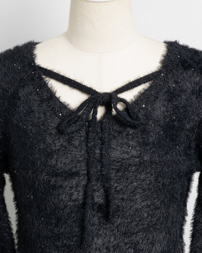 テープリボンラメフェザーニット