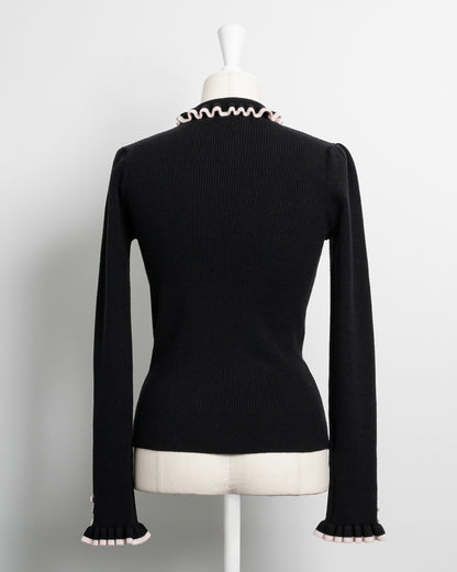 プチタートルフリルリブニットトップス