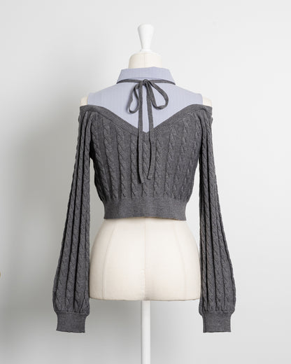 シャツレイヤードオープンショルダーニット