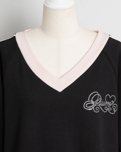 ビジューロゴリボンオーバーサイズスウェット