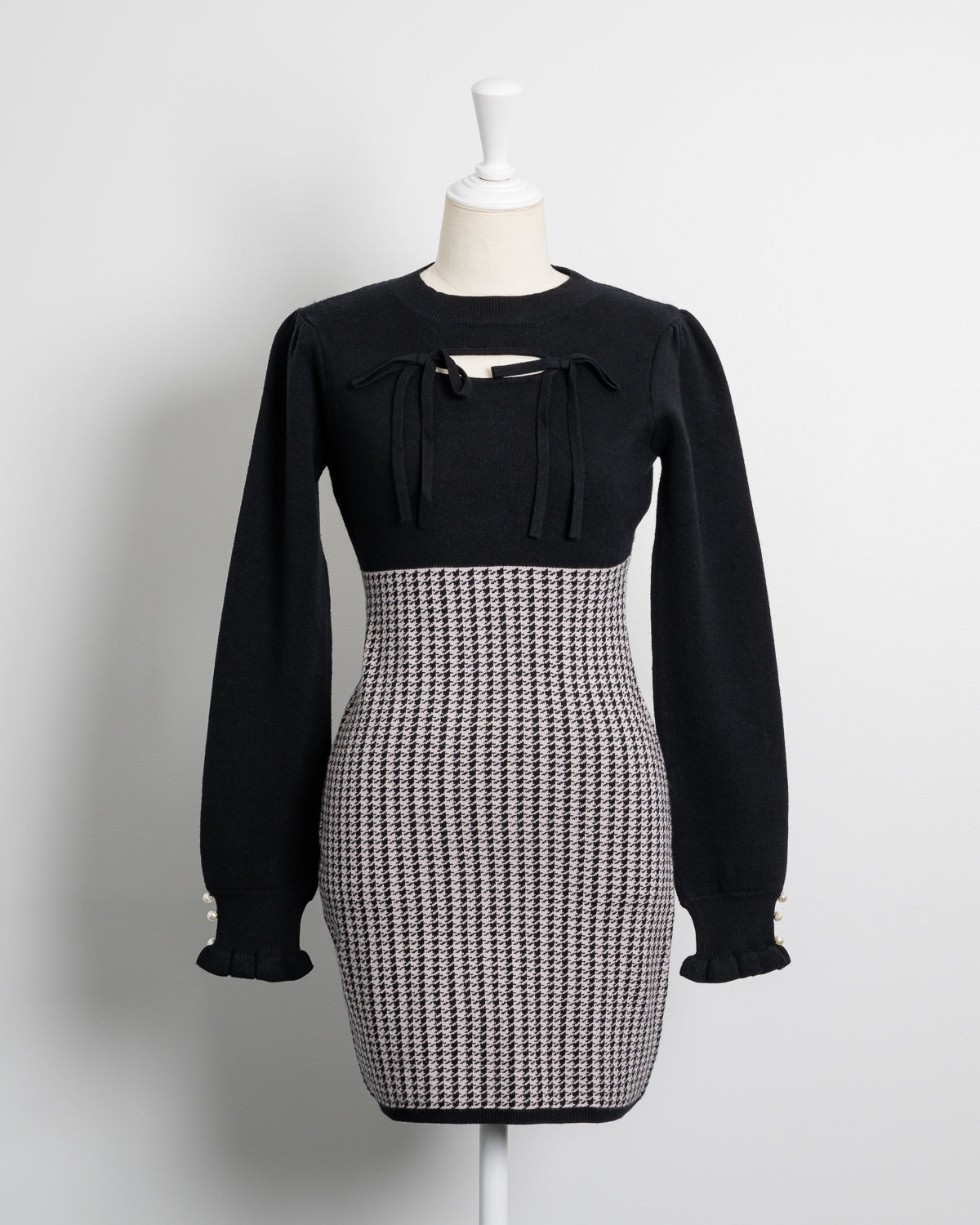 pium リボンニット×千鳥柄ニットワンピース ピンク pium リボンニット×千鳥柄ニットワンピース ピンク リボンニット×千鳥