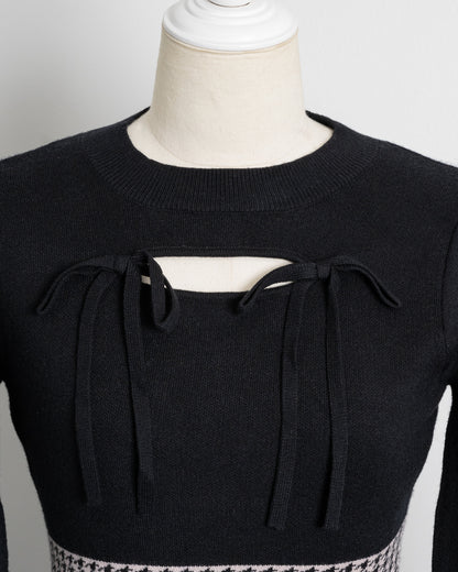 カットアウト千鳥柄ニットワンピース