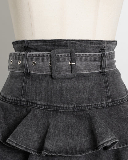 ベルト付きデニムティアードスカート