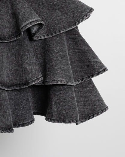 ベルト付きデニムティアードスカート