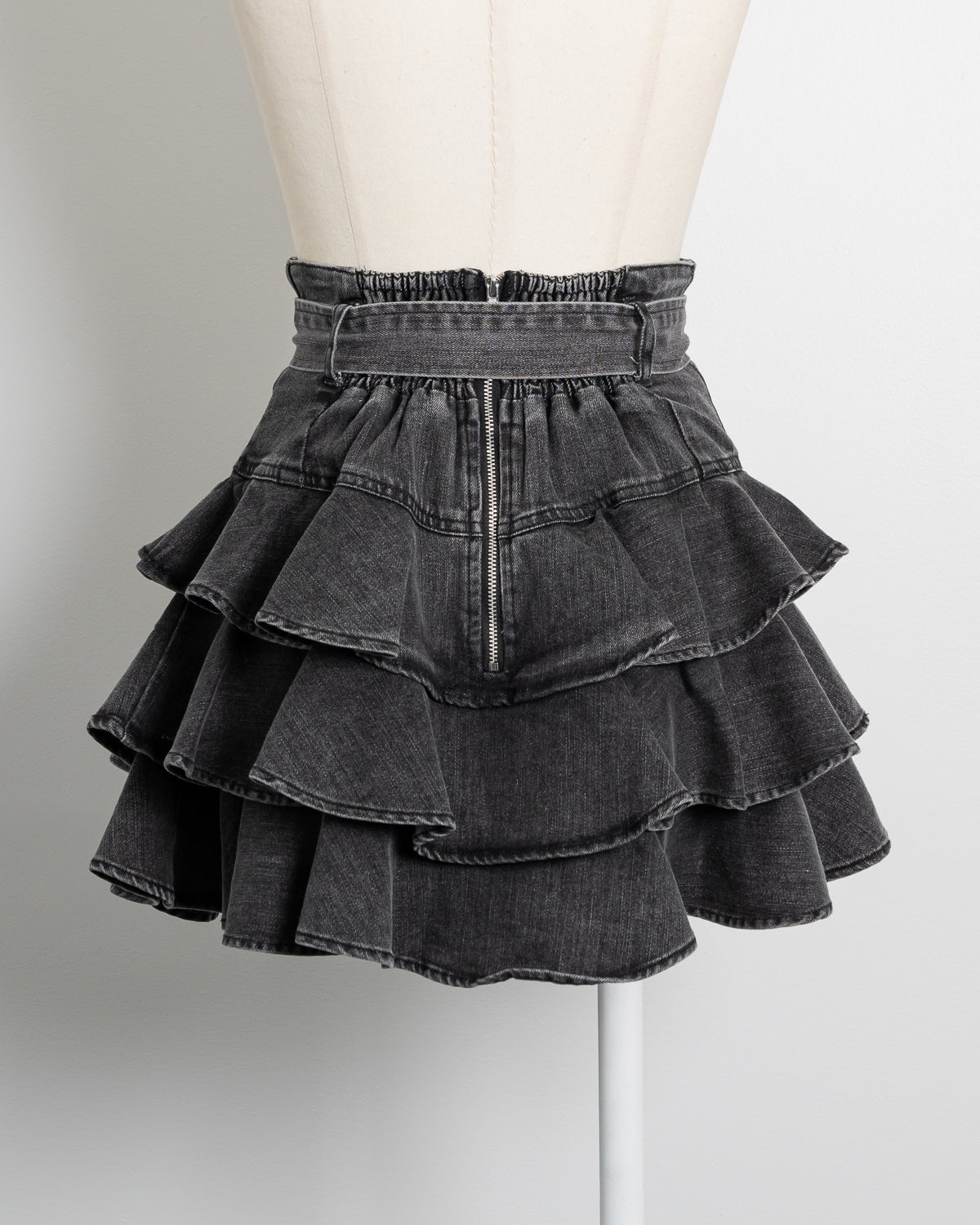 ベルト付きデニムティアードスカート