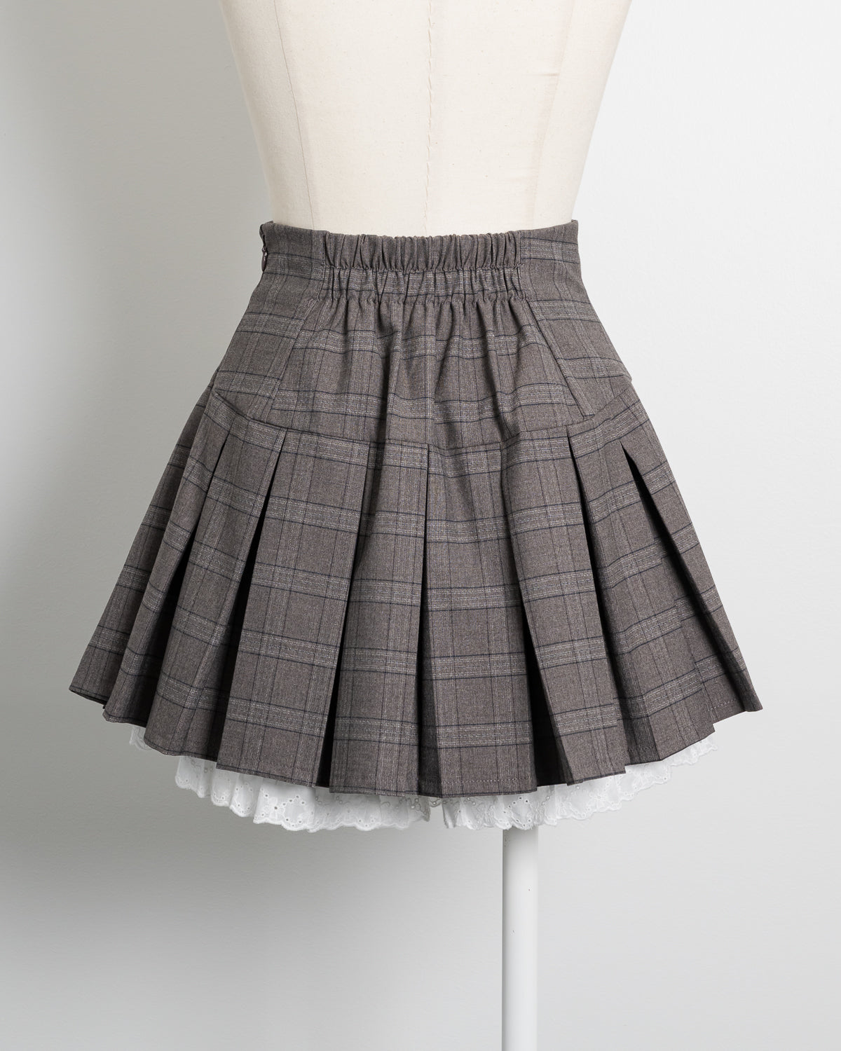 piumミニリボンコットンフリルプリーツスカート ベージュチェック ミニリボンコットンフリルプリーツスカート – pium