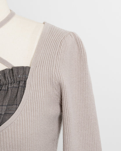 ヨーク切替ハートボタン長袖ニット