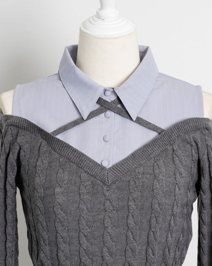 シャツレイヤードオープンショルダーニット