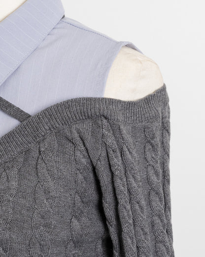 シャツレイヤードオープンショルダーニット