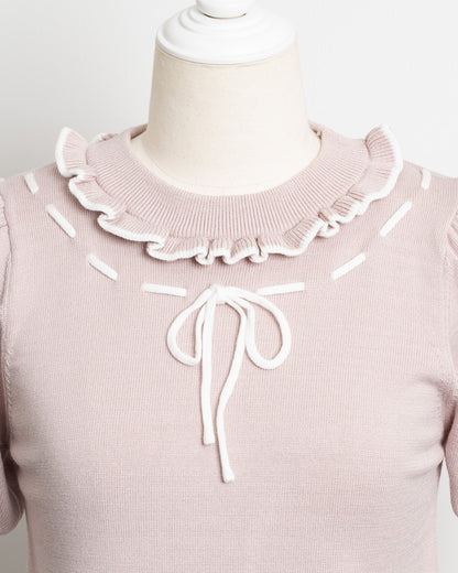 ハイネックフリルリボンパフニット